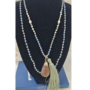 Hand-Knotted Mala Prayer Bead Necklace with Tassel & Healing Stone, Agate?